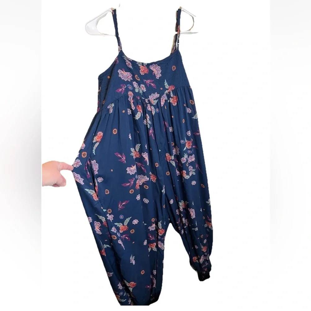 Anthropologie Navy Floral Spaghetti-Strap Jumpsuit - Picture 7 of 7
